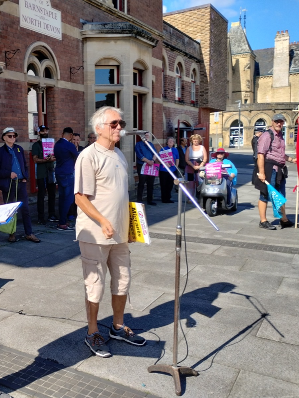 Councillor Ricky Knight gives a speech to the Stand up to Racism march in Barnstaple