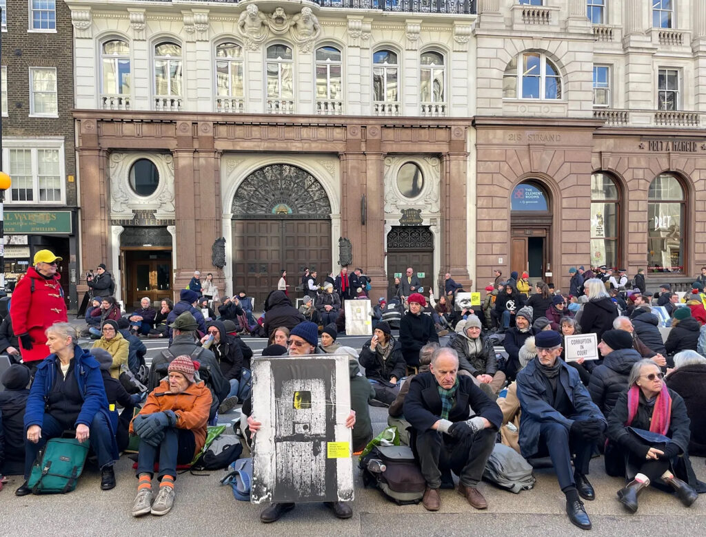 Protesters at the Royal Courts of Justice